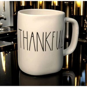Rae Dunn THANKFUL Coffee Mug White Ceramic Mug with Handle Artisan Collection
